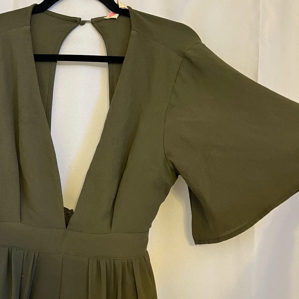 Olive Green Romper with Long Cape Skirt - Picture 5 of 8